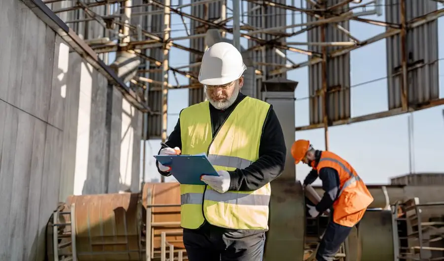 مهندسو السلامة أثناء تفتيش موقع العمل